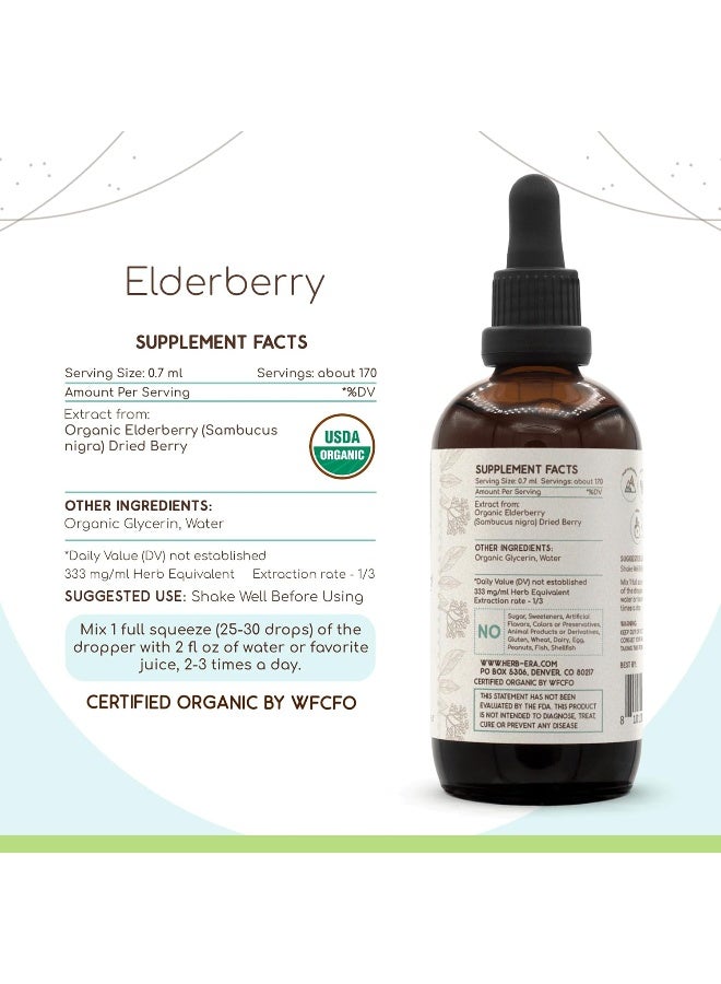 HerbEra Elderberry B120 USDA Organic Tincture | Alcohol-Free Extract, High-Potency Herbal Drops | Certified Organic Elderberry (Sambucus Nigra) Dried Berry (4 oz) - Image 4